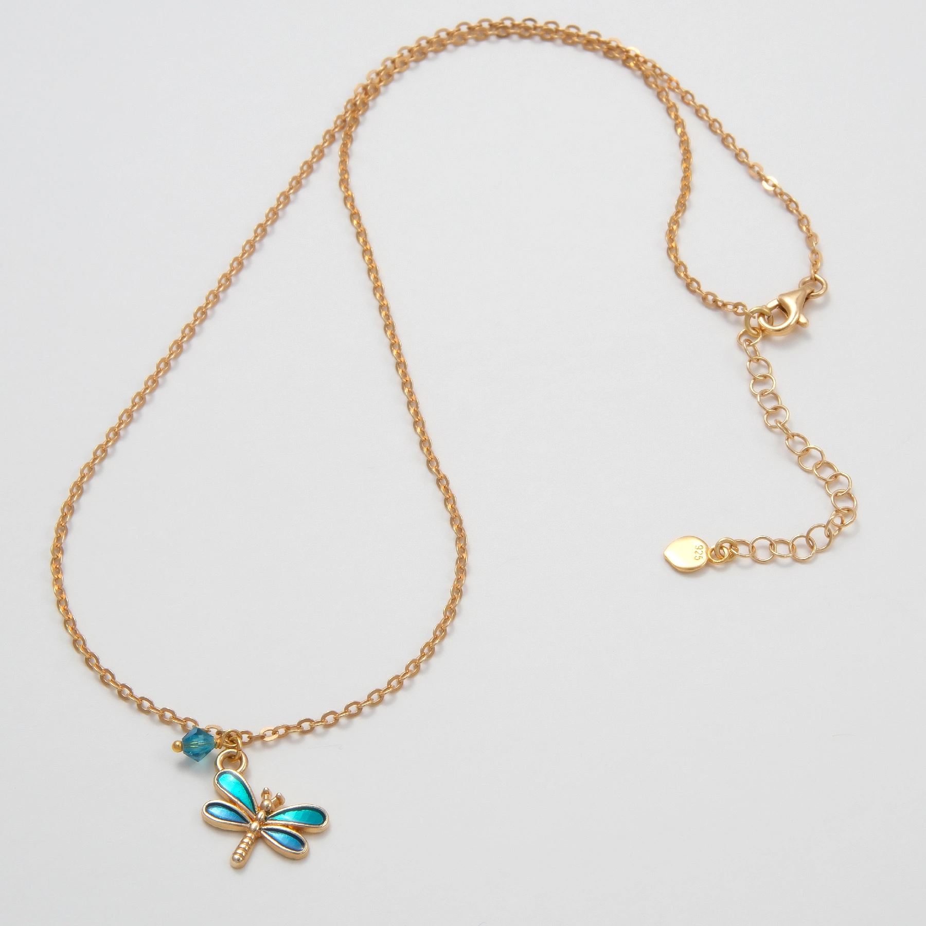 Krótki pozłacany naszyjnik z emaliowaną ważką. DODAJE SIŁY