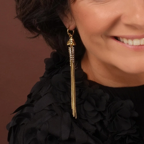 Pozłacane kolczyki wiszące z przezroczystymi kryształami. JEST MOC