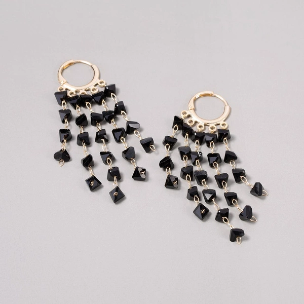 Pozłacane kolczyki girlandy z czarnymi cyrkoniami. PALOMA NEGRA