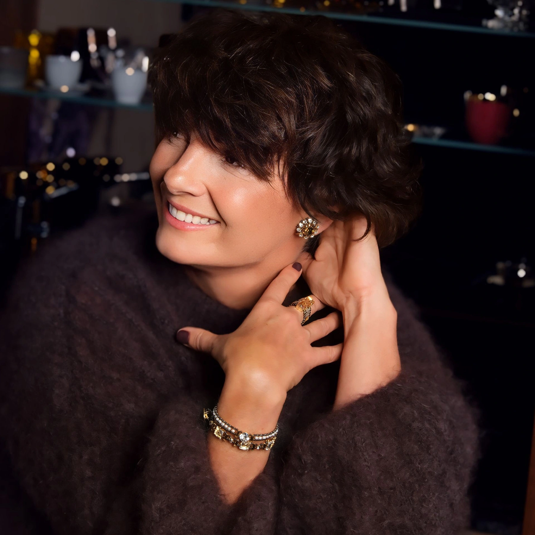 Pierscionek w złocie i srebrze z szampańskim kryształem. TOAST W SAO PAULO