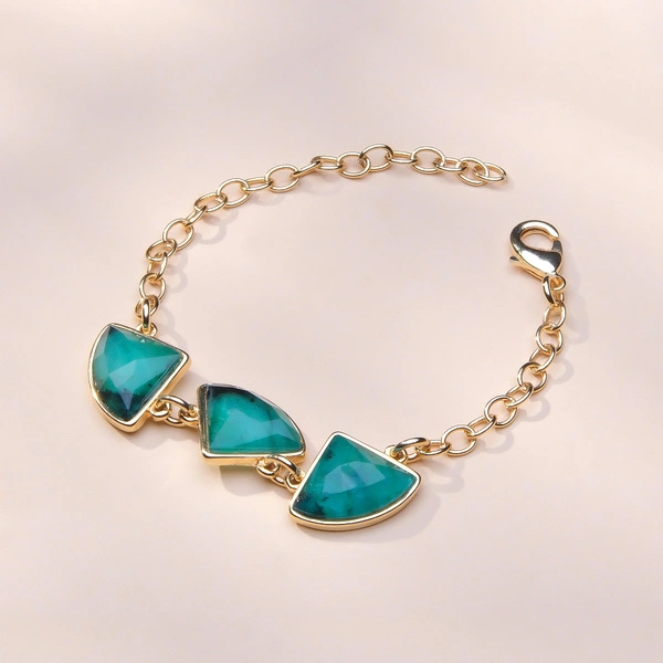 Złocona bransoletka z trzema trókątnymi szmaragdami. TRIADA MIŁOŚCI