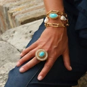 Potrójna bransoletka z turkusową kroplą i perłami. MICHAEL