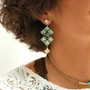 Pozłacane kolczyki wiszące z kryształami w formie rombów. ZACHÓD W PORCIE JAFFA