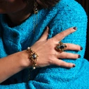 Złocony pierścionek z kryształami w kolorze montana. PARYSKIE NOCE