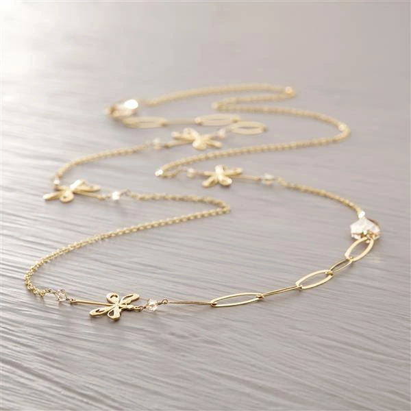 Długi naszyjnik z ważkami, kamieniami i kryształkami. LEKKO MI