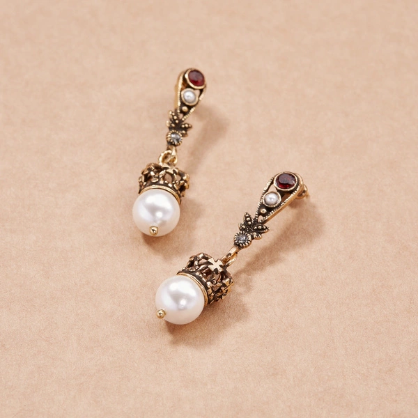 Kolczyki wiszące z granatami, cyrkoniami i perłami. SANTA MARIA DEL FIORE