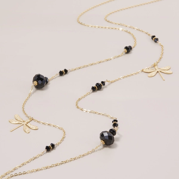 Długi pozłacany naszyjnik z kryształkami i ważkami. WAŻKA SPRAWA