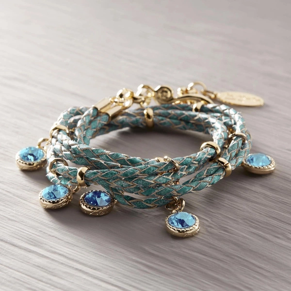 Turkusowa bransoletka z rzemienia z kryształkami. GWIEZDNY PYŁ