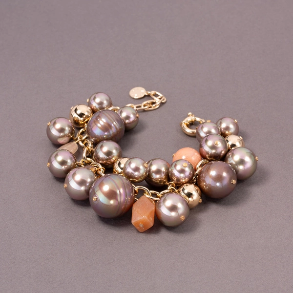 Bransoletka ze szklanymi perłami w odcieniach mokka. KAWOWA KIŚĆ