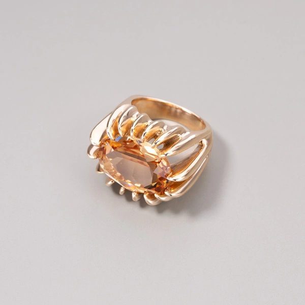 Pozłacany pierścionek z kryształem w tonie szampana. TOAST ZA DZIEŃ