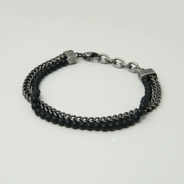 Męska bransoletka z łańcucha typu pancerka i korali. BRUTALNA STAL