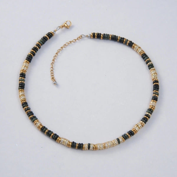 Naszyjnik z ciemnych jaspisów i koralików ze sztrasu. SŁOŃCE I CIEŃ