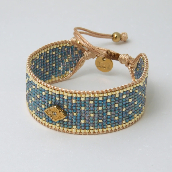 Wąska bransoletka tkana z paciorków Miyuki z dekorem. BONJOUR AZUR