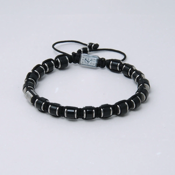 Bransoletka z koralików z agatu i krążków ze stali. PAN KAPITAN