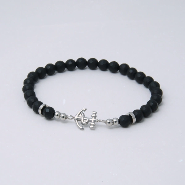 Bransoletka z koralików z agatu, z zapięciem na kotwicę. PRZYSTANEK MORZE