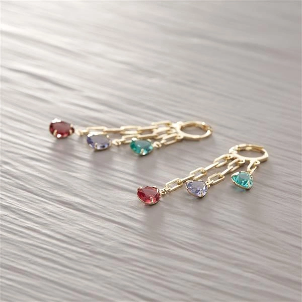 Wiszące kolczyki z trzema łańcuszkami z cyrkoniami. DZIEWCZYNA KWIAT