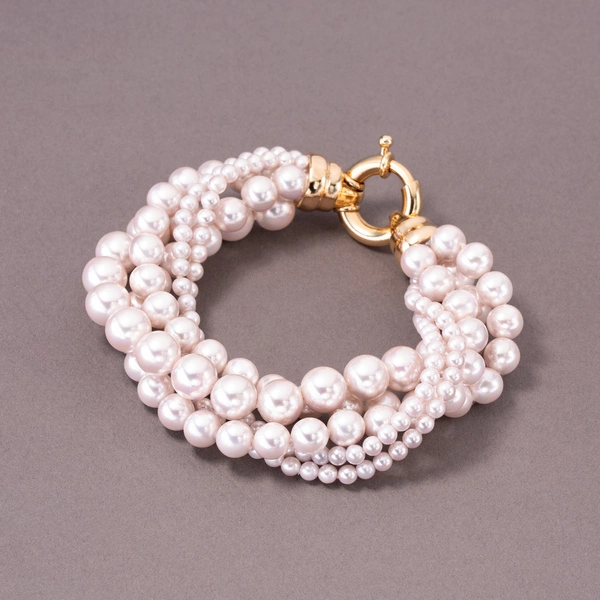 Pięciorzędowa bransoletka ze szklanych pereł w różu. RÓŻOWY OBŁOK