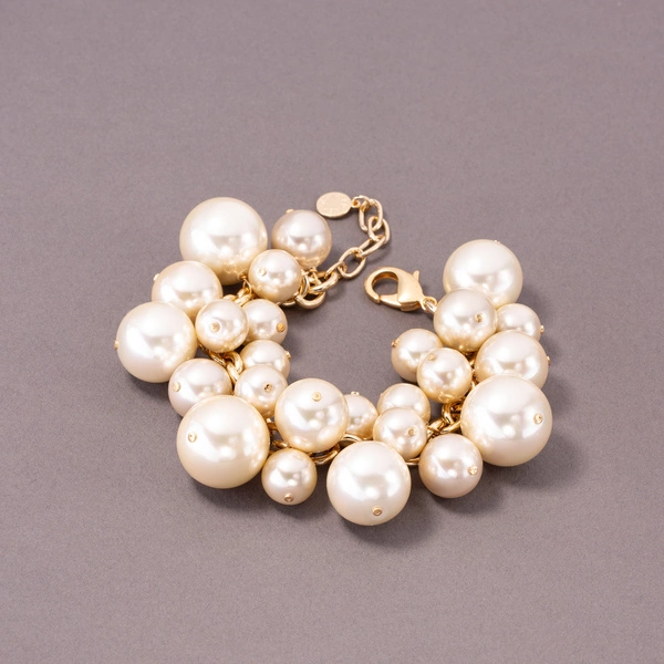Bransoletka ze szklanymi perłami w kolorze szampana. ZŁOTE ZBIORY