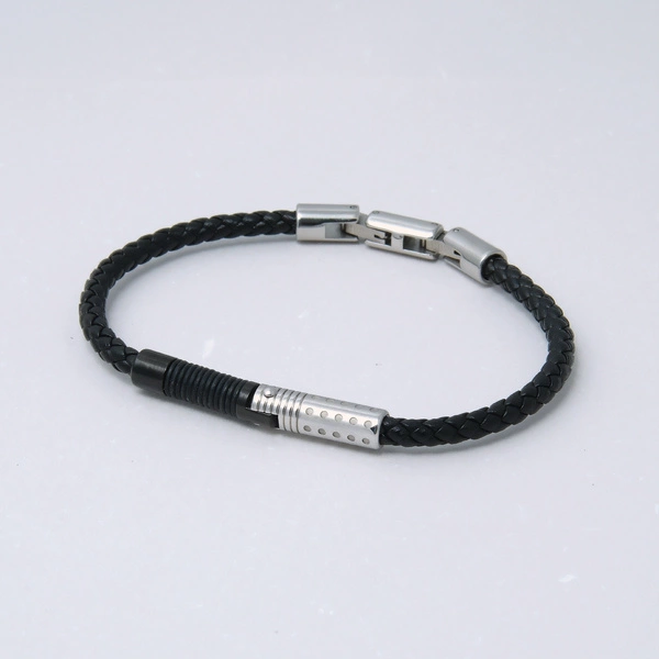 Bransoletka z 2 cylindrami na czarnej plecionej linie. SILNE WIĘZI