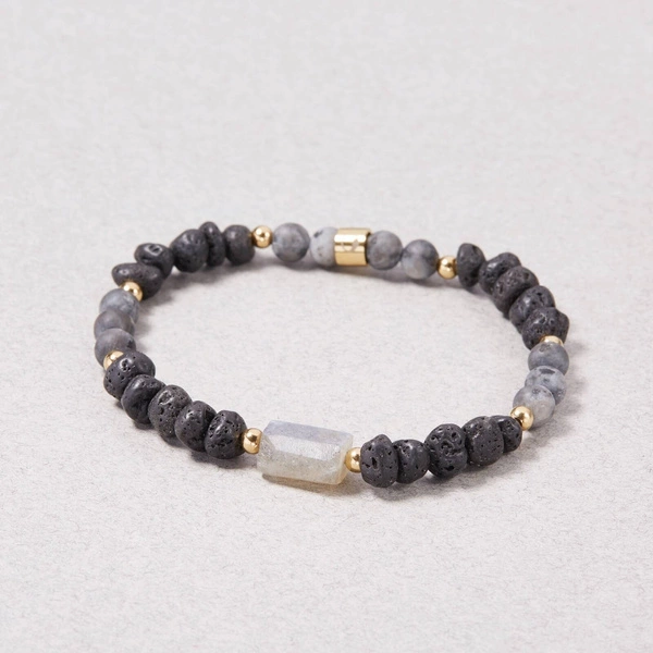 Męska bransoletka z kamieni wulkanicznych i larvikitu. ODDECH ETNY
