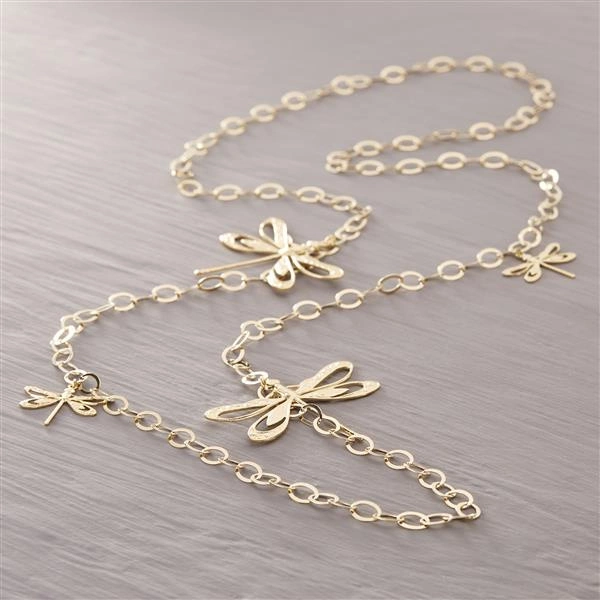 Długi naszyjnik łańcuch z zawieszkami ważkami. DELIKATNOŚĆ