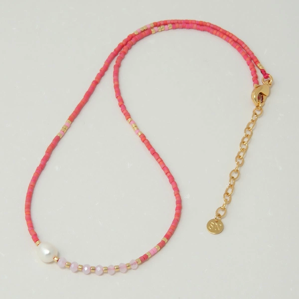 Naszyjnik z paciorków Miyuki z perłą i koralikami. RÓŻOWE MYŚLI