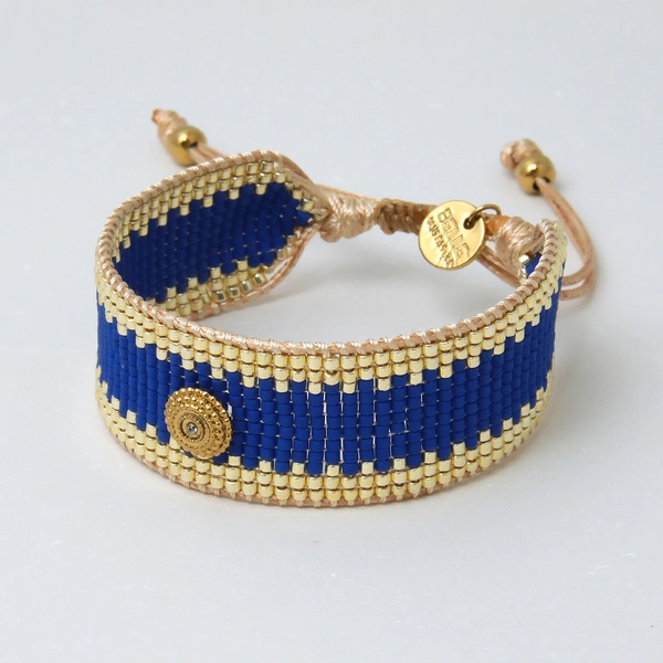 Wąska bransoletka tkana z paciorków Miyuki z dekorem. COTE D'AZUR