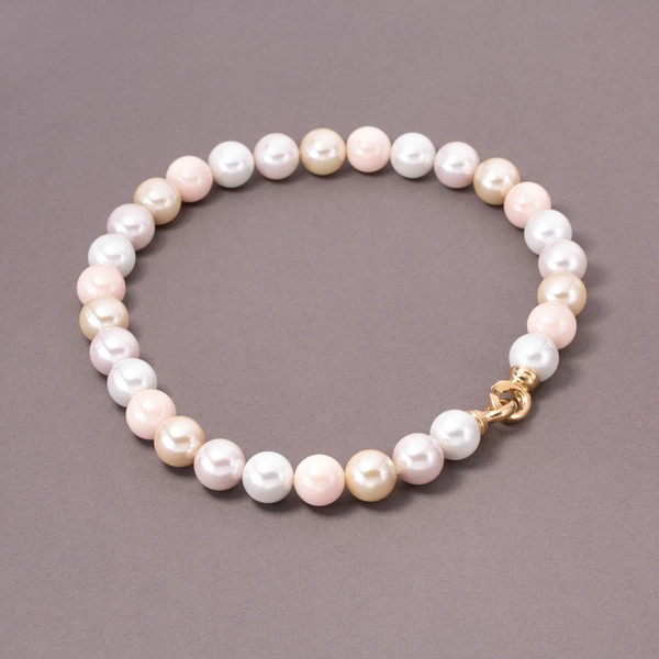 Naszyjnik z białymi i różówymi szklanymi perłami Majorka. ROMANTYCZNE RANO