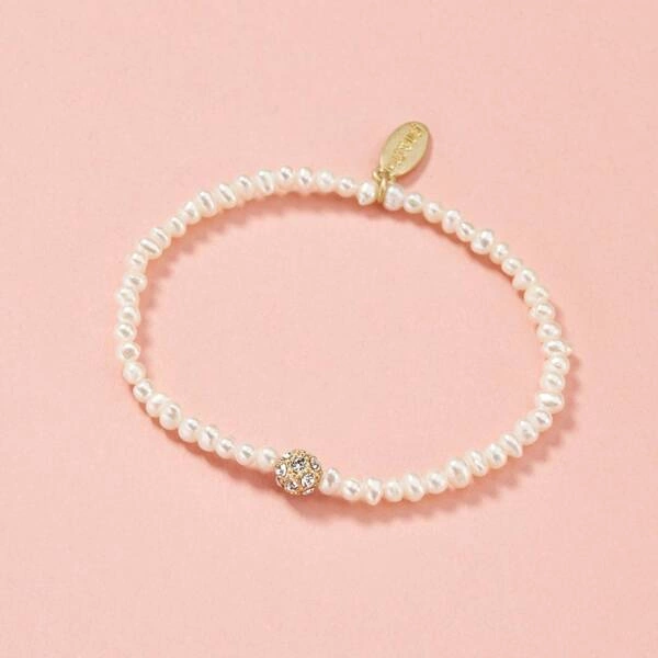 Bransoletka na gumce z perełkami i kryształową kulką. NIC PROSTSZEGO