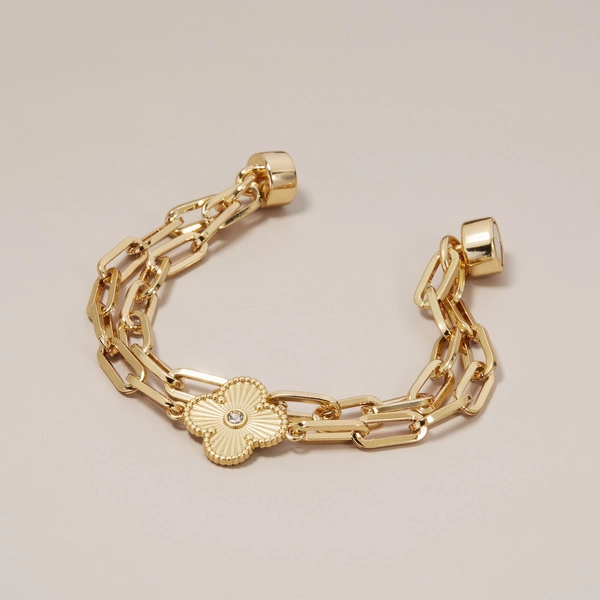 Złocona bransoletka na łańcuchu z kwiatem z cyrkonią. GOLD OF NATURE