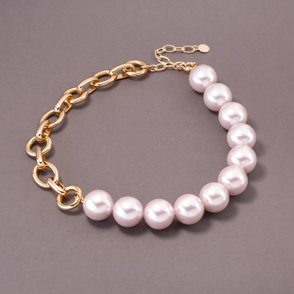 Naszyjnik z różowych szklanych pereł i łańcucha. DWIE POŁOWY CIEBIE