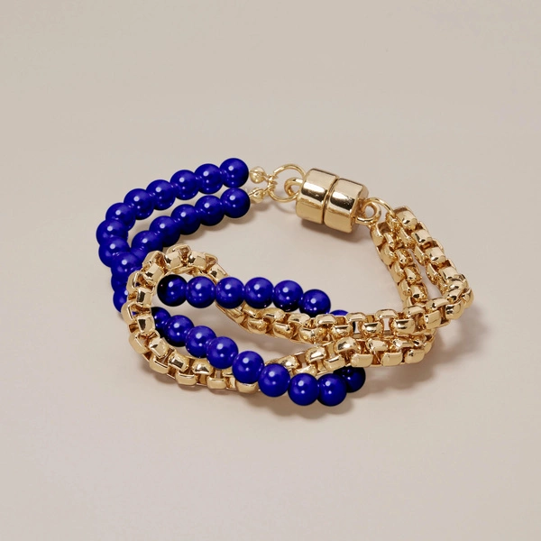 Bransoletka z kobaltowych koralików i łańcuszka. AZUL COBALTO