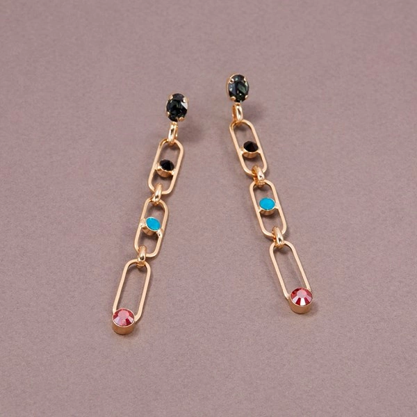Wiszące kolczyki łańcuchy z wielobarwnymi kryształkami. MOCNE OGNIWA