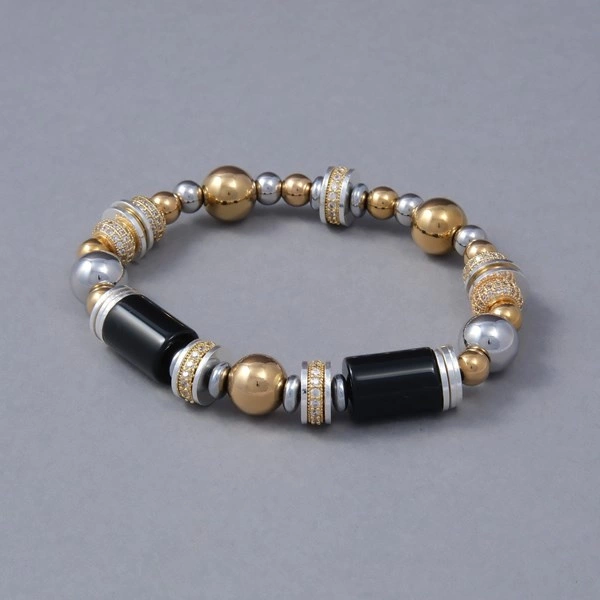 Bransoletka z posrebrzanych i pozłacanych detali z agatami. PALAIS ROYAL