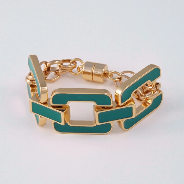 Pozłacana bransoletka z ogniw emaliowanych na zieleń. WIOSENNY BERLIN