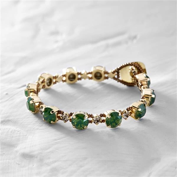Złocona bransoletka z koralików i zielonych kryształów. MYŚLĘ O BALI