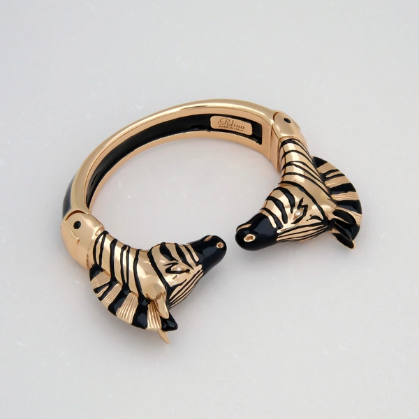 Pozłacana bransoletka z głowami zebr z cyrkoniami. DUŻE ZEBRANIE