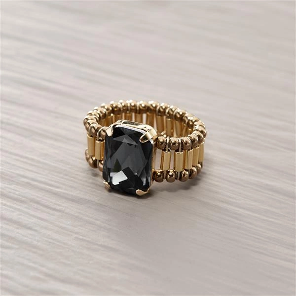 Pierścionek z pozłacanych koralików z szarym kryształem. NOC
