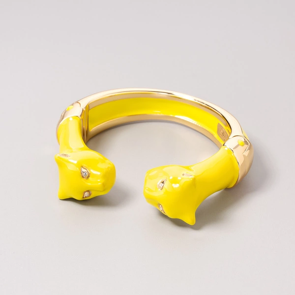 Złocona bransoletka z dwiema żółtymi głowami panter. ŻÓŁTE LAMBORGHINI