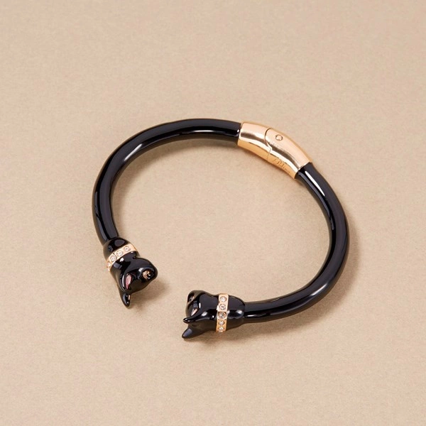 Sztywna otwarta bransoletka z dwiema głowami kotów. SPOTKANIE WE DWOJE