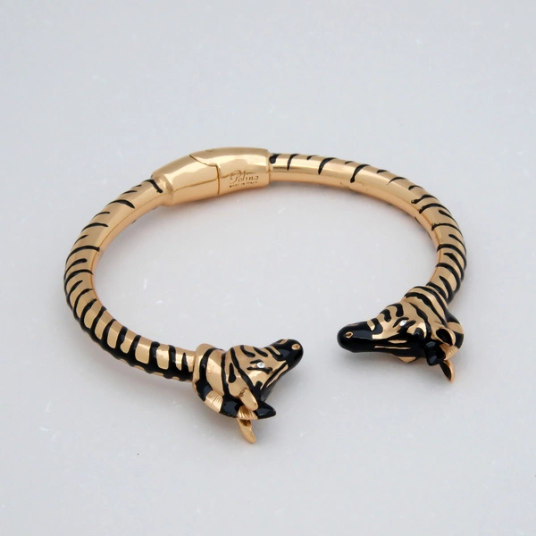 Pozłacana bransoletka z głowami zebr z cyrkoniami. MAŁE ZEBRANIE