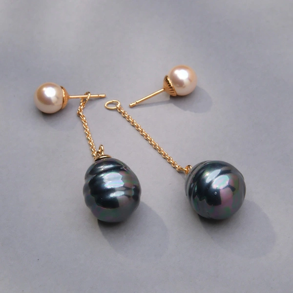 Kolczyki ze szklanymi perłami w kolorze szampana i petrol. CIEPŁE MYŚLI