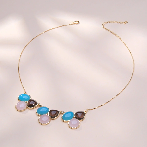 Złocony naszyjnik z kwarcami, agatami i obsydianami. W ZGODZIE ZE SOBĄ