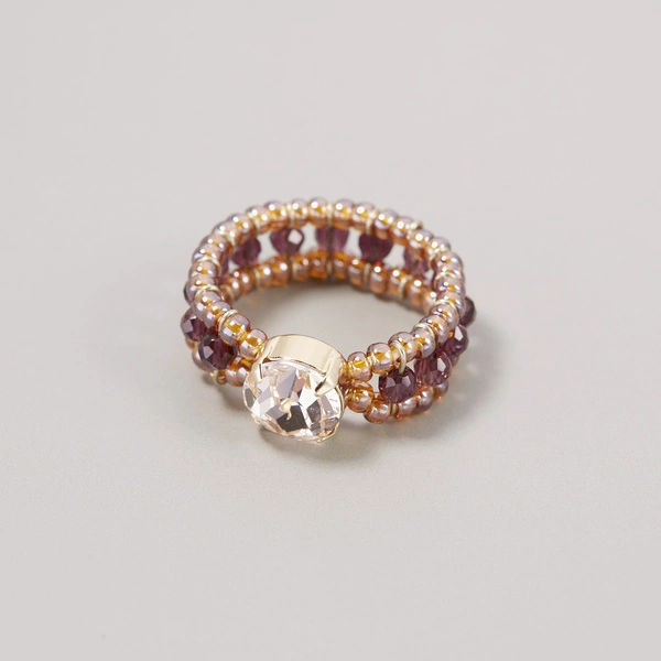 Pozłacany pierścionek z koralików z kryształem. DOBRY VIBE