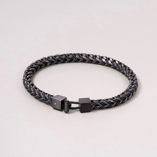 Bransoletka męska ze stali z wplecioną szarą linką. CHŁOP NA SZKWAŁ