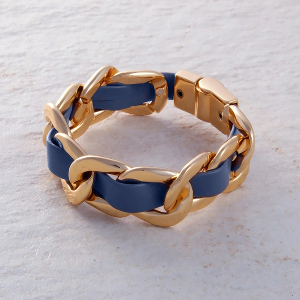 Pozłacana pancerka z paskiem z granatowej ekoskóry. GRANAT NOCY