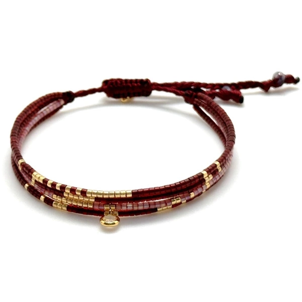 Czterorzędowa bransoletka w kolorze cabernet z cyrkonią. LA FUENTE DE VIDA