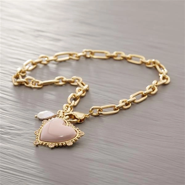 Wisiorek łańcuch z barokowym różowym sercem. RÓŻ I JUŻ