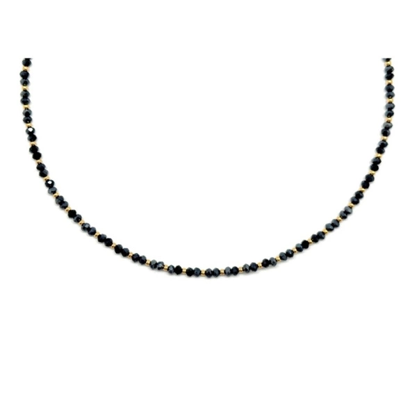 Krótki naszyjnik z granatowych koralików i złoconych kulek. ARCOS DE LA FRONTERA