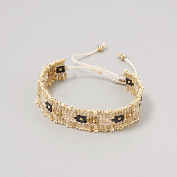 Bransoletka z paciorków Miyuki, z cyklicznym wzorem. JASNY BLASK